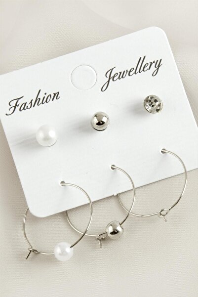 ZERO LAND 6 Pieces Pearl Hoop Earrings with Stones 2.5 cm
