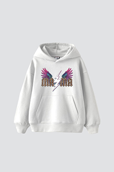 Sekizbiraltı هودي أبيض كبير الحجم مطبوع عليه ليوبارد ماما للجنسين