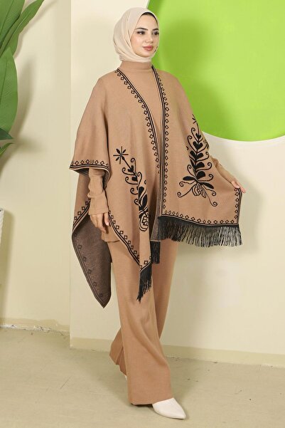 hafsamina Σετ Τριπλό Πλεκτό Παντελόνι Camel HM2814