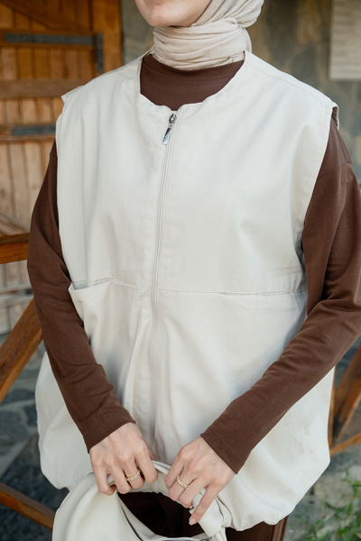 LOCCO Kadın Bisiklet Yaka Yelek Ekru