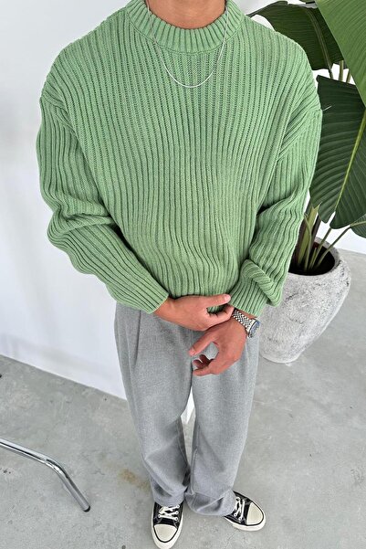 HAFKA Pulover verde cu gât rotund, tricot oversize