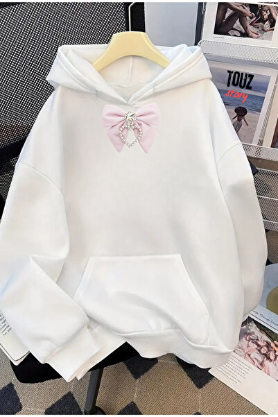 Toum Hanorac cu glugă oversize unisex cu imprimeu cu detaliu de panglică