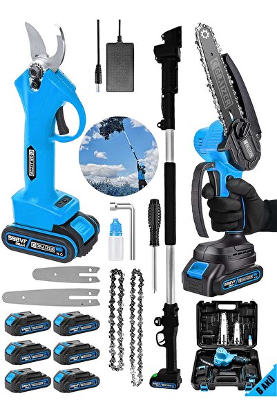 Graizer Alman Şarjlı Ağaç Dal Kesme Budama Makası Testere 598 Vf 20 Ah 2 Akülü Kömürsüz 2.7 Metre Teleskop