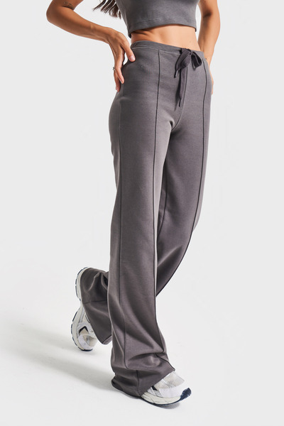 its basic Жіночий антрацитовий колір w5-45 Трикотажна тканина Фларе Спортивний костюм Бюстгальтер і світшот на блискавці Комбінація з 3 предметів