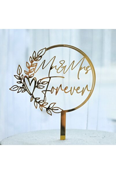 Flippy Decor pentru tort, Flippy, model Mr & Mrs Forever, temă de nuntă, 10 cm, auriu
