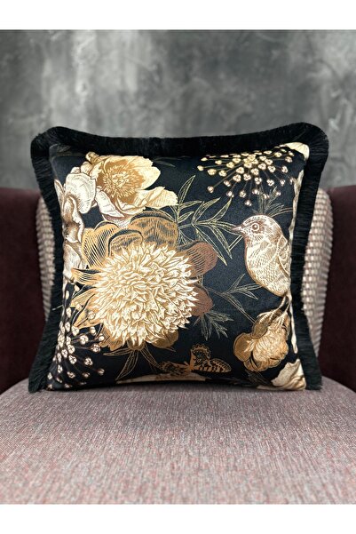 Fabricland Robin-104 Husă de pernă personalizată, culoare neagră, cu ciucuri,...