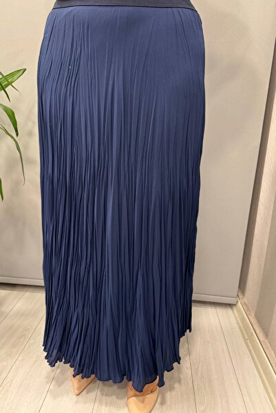 Sentez Chiffon Wrinkle Skirt Navy Blue 5432