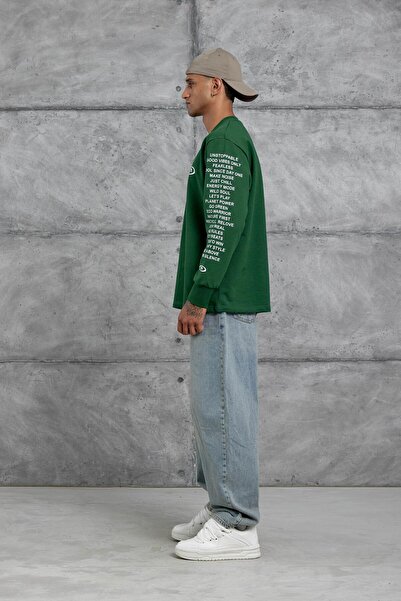 NOMARC Φούτερ μεγάλου μεγέθους με πράσινο μανίκι και λεπτομέρεια με γράμματα