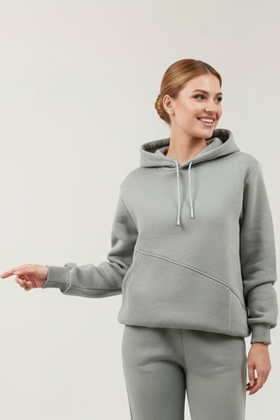 OXVİN Women's Hoodies Cross Kangaroo Pocket 3 Thread Puff Soft (Fleece Inside) K Hooded Sweatshirt - Oversize