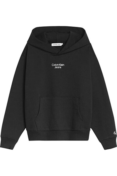 Calvin Klein STACKED LOGO RELAXED Erkek Siyah Hoodie