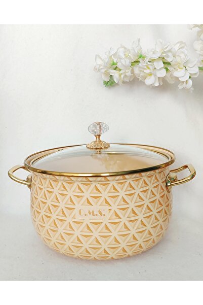 EBRULİEMAYE Yellow Embossed Enamel Lux Pot 5 Liters 24 cm Milk Yogurt Casserole Pot