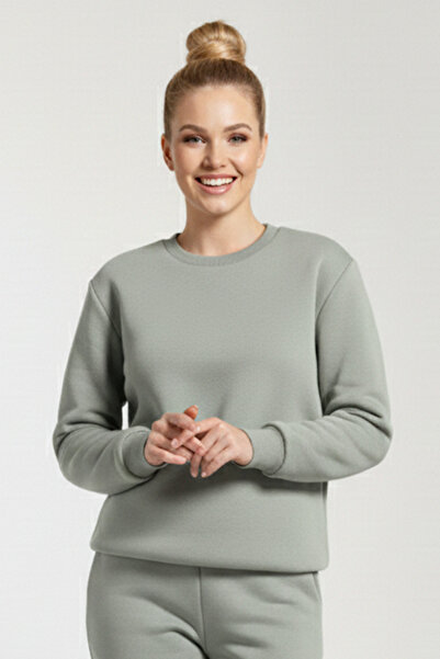 OXVİN Women's Crew Neck 3 Thread Soft Puff Fabric (with Fleece Inside) Sweatshirt - Oversize Original Fit