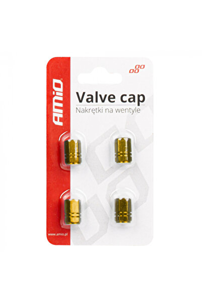 AMIO Set 4 capace din aluminiu pentru ventil model hexagon galben