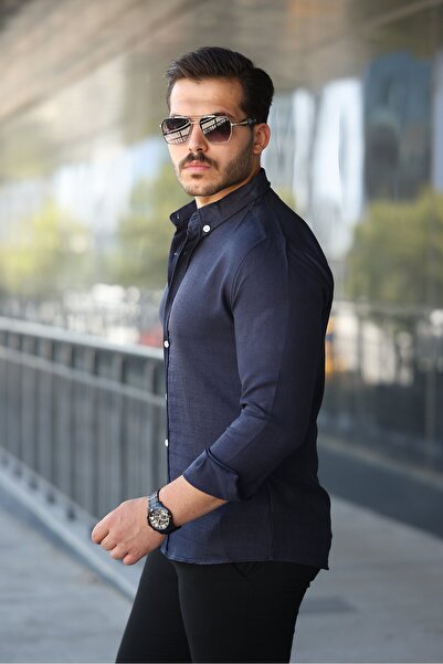 HAZEGO Men's long sleeve regular sofia linen shirt