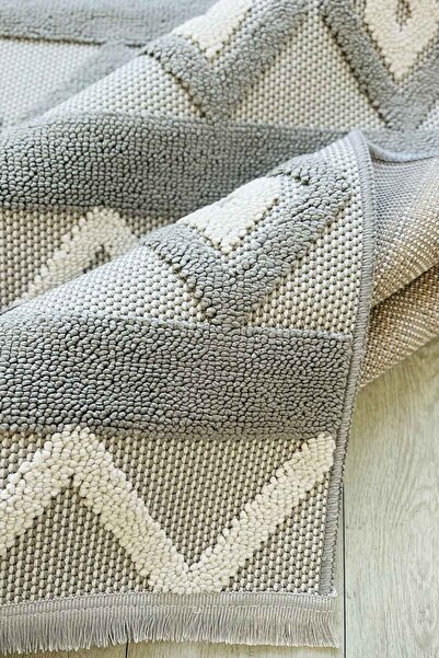 Decomia Home Nora Dokuma Bukleli İskandinav Modern Gri Salon Halısı Mutfak Halısı Halı Yolluk