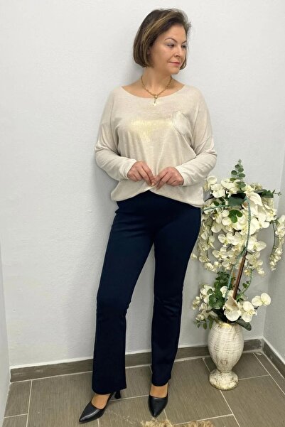 Mia Butik Women's Navy Blue Spanish Leg Punto Pants