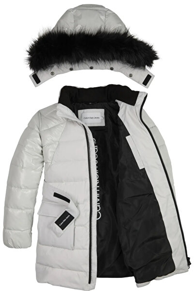 Calvin Klein MIXED MEDIA BELTED P Kadın Gri Şişme Mont