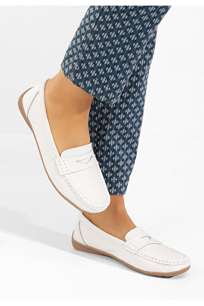 B T Shoes Mocasini dama piele Cheria albi