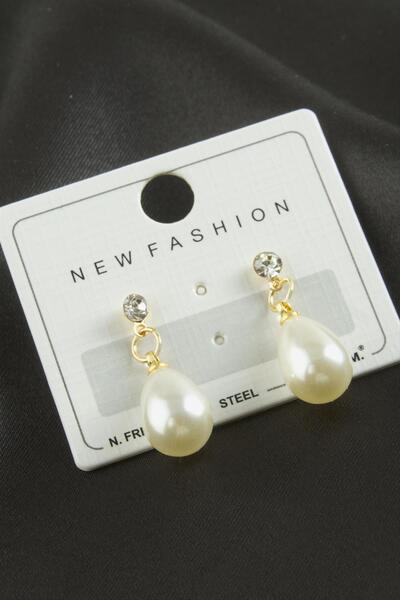 ZERO LAND Hn-Shop Drop Pearl Stone Earrings-Silver Color