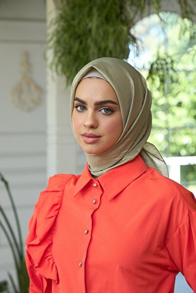 İpekhan Light Khaki Silk Scarf - Plain Pattern Voile, Model 10100-19