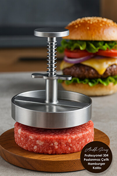 Anadolu Saray Profesyonel 304 Paslanmaz Çelik Hamburger Presi – 12 cm Profesyonel Burger Hamburger Köfte Kalıbı