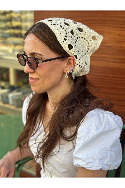Esmeray Aksesuar Cream Color Knitted Bandana