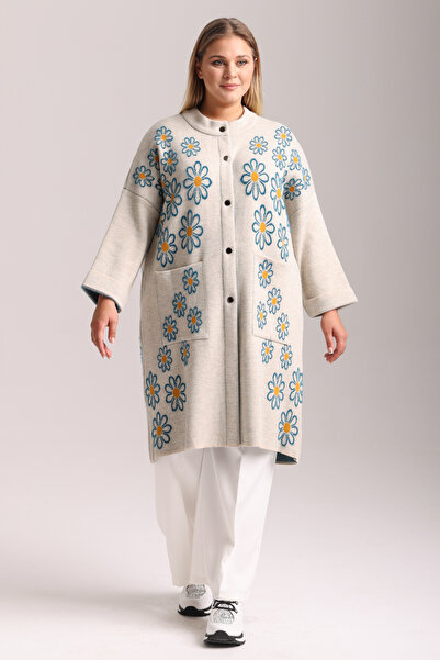 TOSIDRA TRİKO Kadın Dik Yaka Büyük Çiçekli Panço-1940