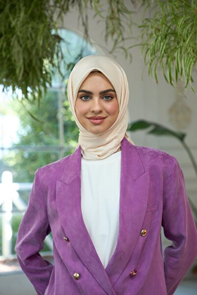 İpekhan Cream Plain Pattern Voile Silk Scarf - 10100-11