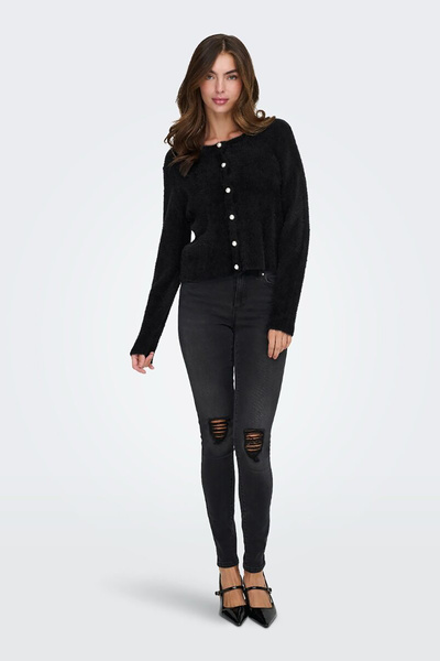 ONLY Women's Onlpetra Pearl Buttoned Crew Neck Knit Cardigan 15350655 Black