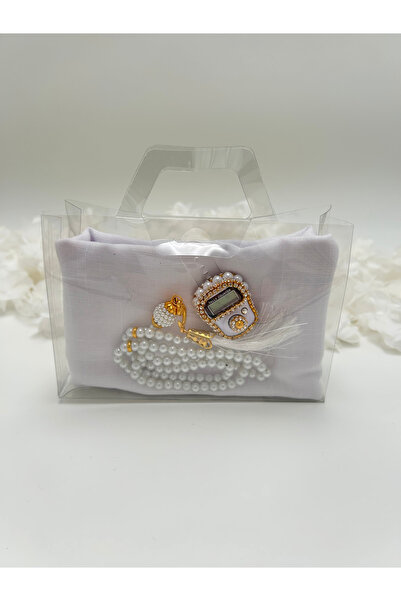 lenagiftworkshop طقم زكيرماتيك وسبحة مع غطاء شفاف كريمي اللون في حقيبة هدايا (حج - عمرة - مولد - بوتشا)