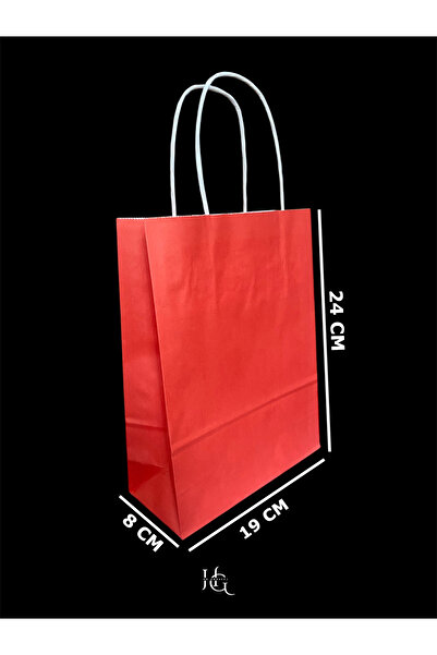 HG Tedarik 19X8X24 cm Burgu Saplı Kırmızı Kraft Çanta, Kağıt Poşet Çanta 5 Adet