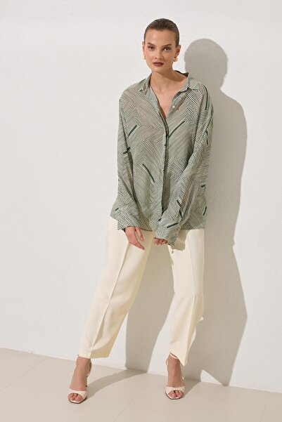 Setre Yeşil Desenli Uzun Kollu Gömlek