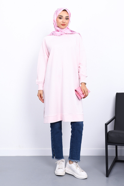 İmajButik Pink Modal Tunic with Slits on the Sides