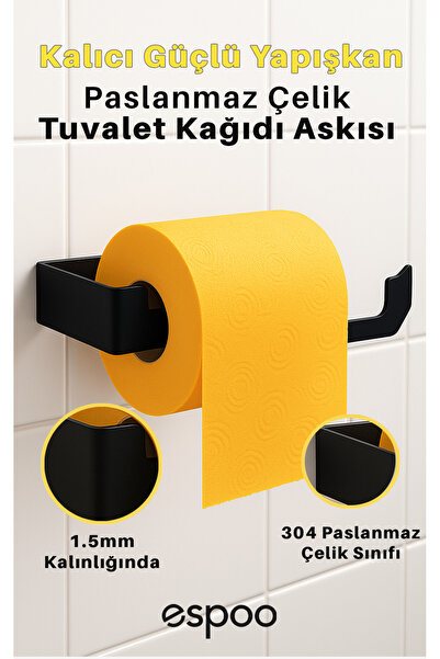 Espoo Design Yapışkanlı Paslanmaz Çelik Tuvalet Kağıdı Askısı Kağıt Havlu Asa...