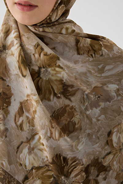 cs camellia scarf Φλωρεντία Μεταξωτό Κρεπ Σάλι - Μπεζ