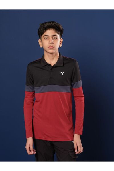 Technosport By Styli Color Block Long Sleeve Polo T-Shirt