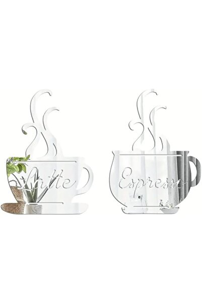 Slasa Reflective Silver Acrylic Wall Stickers - Coffee Cup Designs, 17 × 12.5 cm by