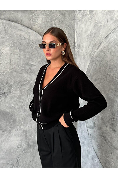 My Blog Cardigan negru - crem contrastant - 4433