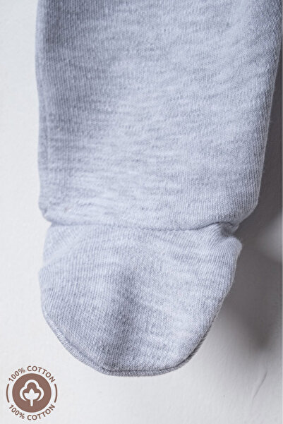 Miniel Unisex Happy Printed 0-6 Months Combed Organic Cotton Baby Romper with Booties