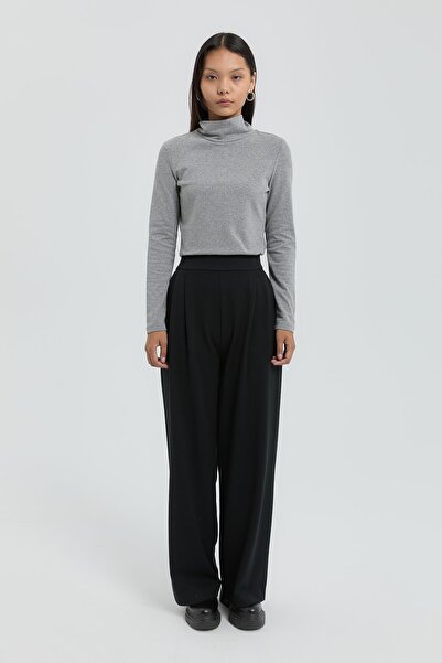 Nihan Arka Beli Lastikli Palazzo Pantolon Siyah