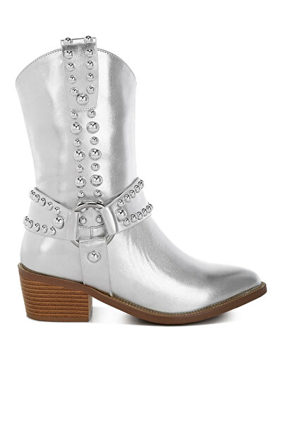 london Rag Women Studded Harness Detail Boots in Silver
