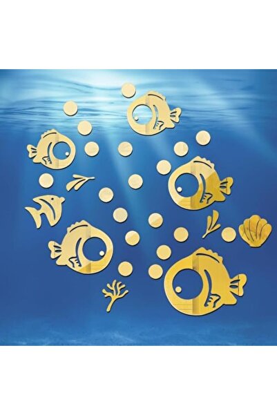 Slasa 30 Pieces Acrylic Reflective Wall Stickers - Fish and Bubbles Design