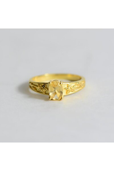 Lithora Jewellery Doğal Sitrin Taşlı Yıldız Motifli Sarı Altın Kaplama Gümüş ...