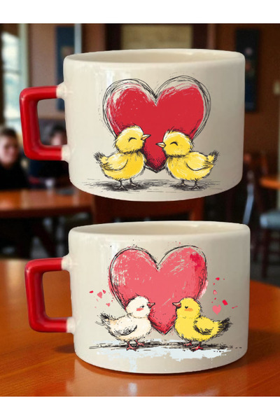 lili hediyelik طقم فناجين قهوة على شكل قلب وكتكوت مكون من قطعتين - هدايا يمكن...