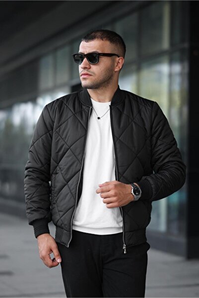 İBOSS MODA Quilted Bomber Seasonal Ribbed Lined Men's College Jacket