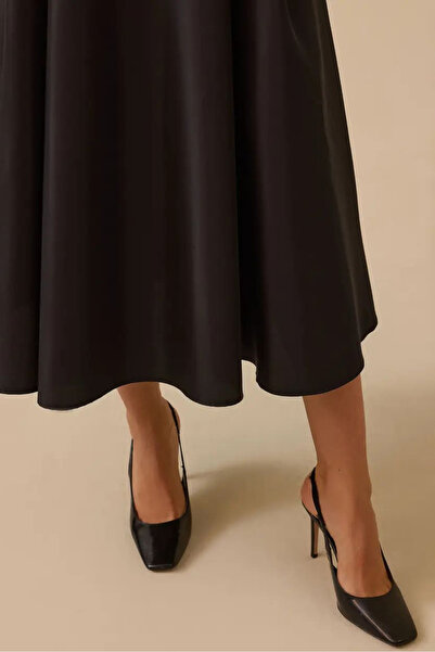 SEÇİL Women's Taffeta Fabric High Waist Stylish Flared Skirt - Black