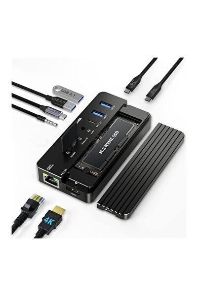 Acasis CM073S 10 in 1 USB-C Dock + SSD Disk Kutusu, 10Gbps, 4K60Hz HDMI, PD 100W, Gigabit Ethernet,