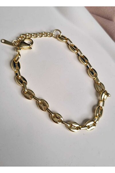 İNİTİUM Stainless Steel Button Model Gold Bracelet (Width 0.5 cm)
