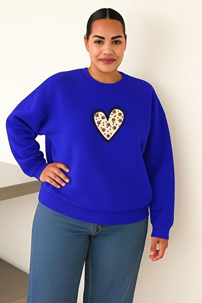 DM DOLCE MORE سترة رياضية كبيرة الحجم للجنسين مطبوعة بقلوب من القطن الممشط بث...