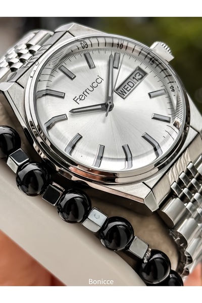 Ferrucci Men's Wristwatch, with Calendar, Functions Active, Silver Steel Band, with Bracelet Gift